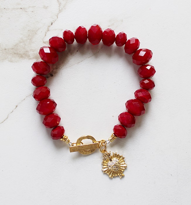 Vintage Red Glass and Sacred Heart Bracelet - The Bethlehem Bracelet