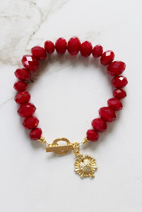 Vintage Red Glass and Sacred Heart Bracelet - The Bethlehem Bracelet