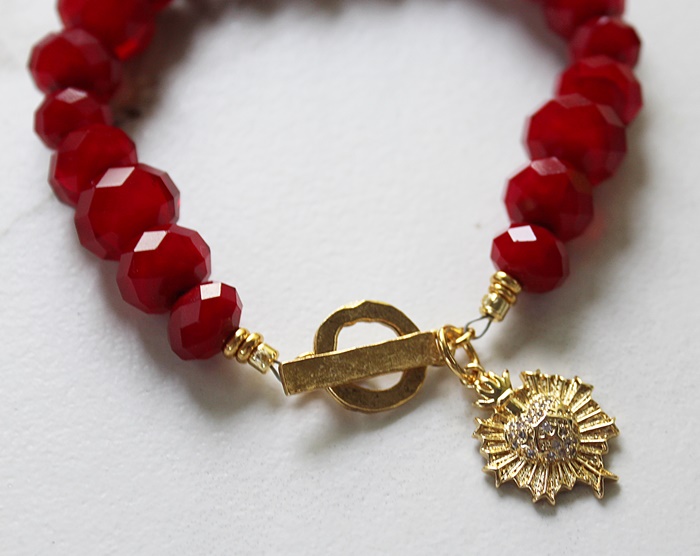 Vintage Red Glass and Sacred Heart Bracelet - The Bethlehem Bracelet