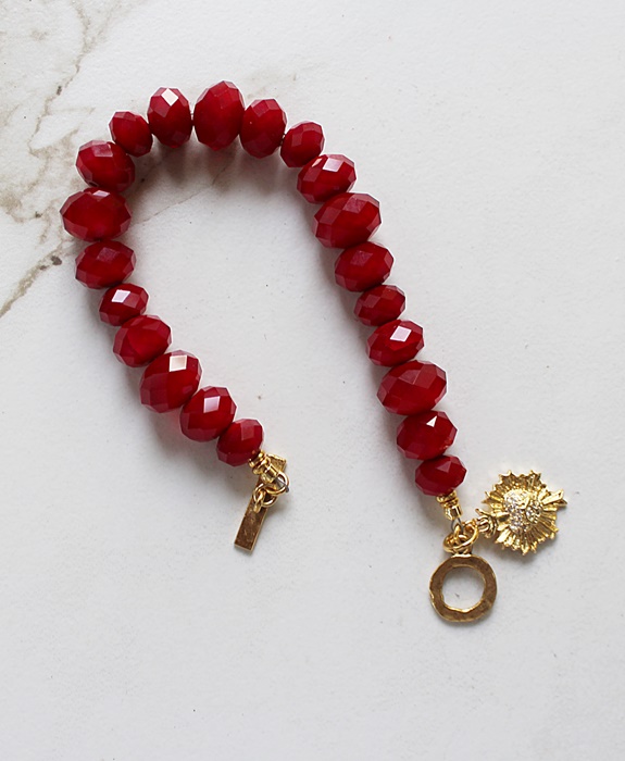 Vintage Red Glass and Sacred Heart Bracelet - The Bethlehem Bracelet