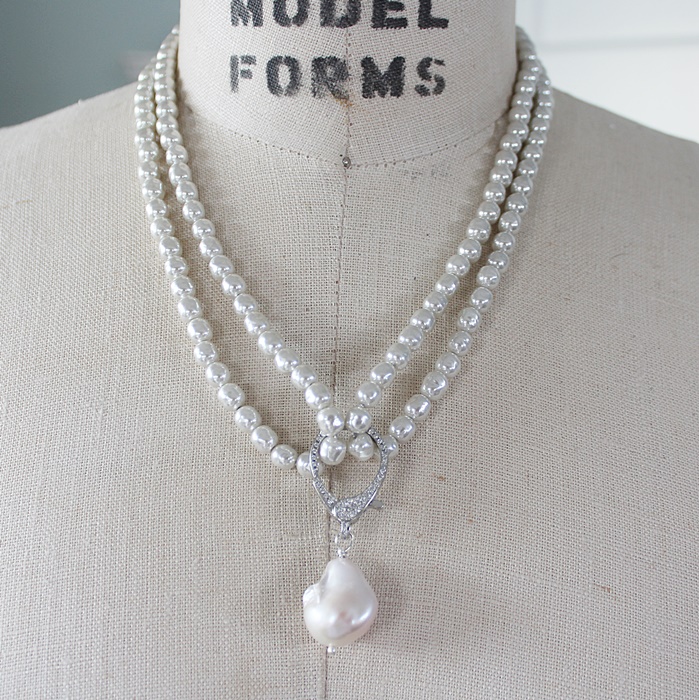 Vintage Glass Pearls OR Aquamarine Convertible Necklace - The Vanessa Necklace