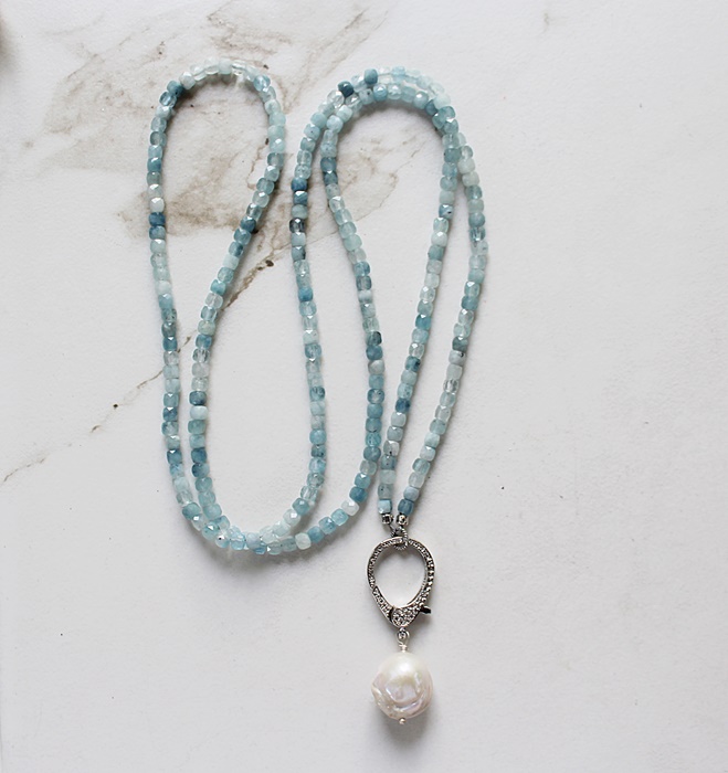 Vintage Glass Pearls OR Aquamarine Convertible Necklace - The Vanessa Necklace