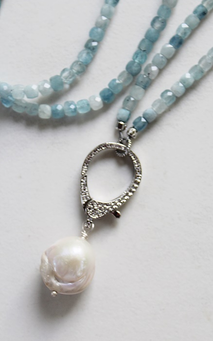 Vintage Glass Pearls OR Aquamarine Convertible Necklace - The Vanessa Necklace