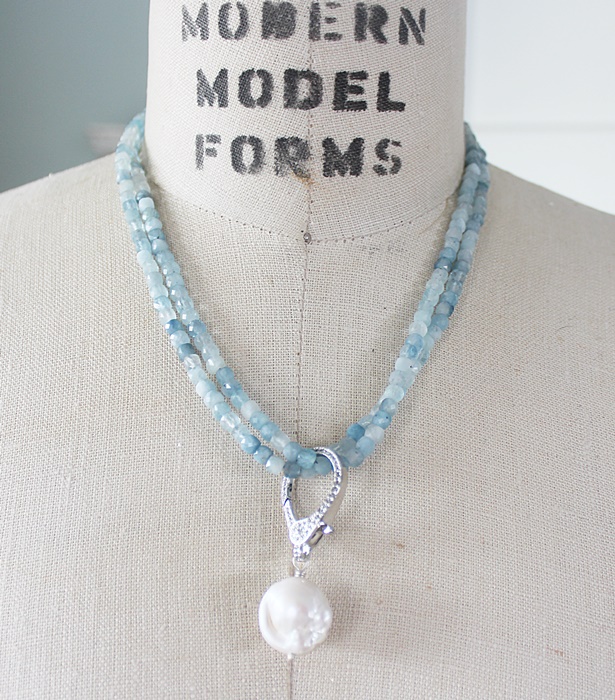 Vintage Glass Pearls OR Aquamarine Convertible Necklace - The Vanessa Necklace