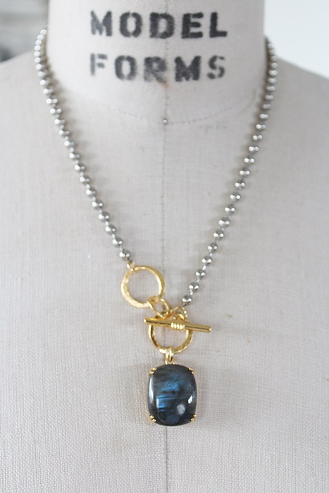 Mixed Metal and Labradorite Pendant Necklace - The Gabby Necklace