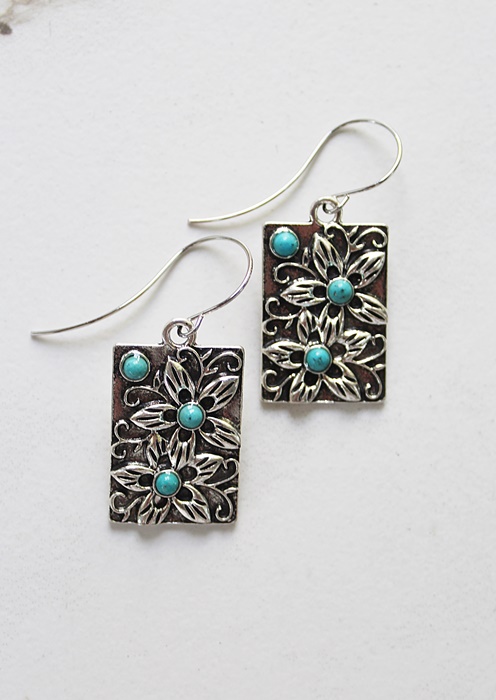 Aqua Stone Slab Floral Earrings - The Sophie Earrings