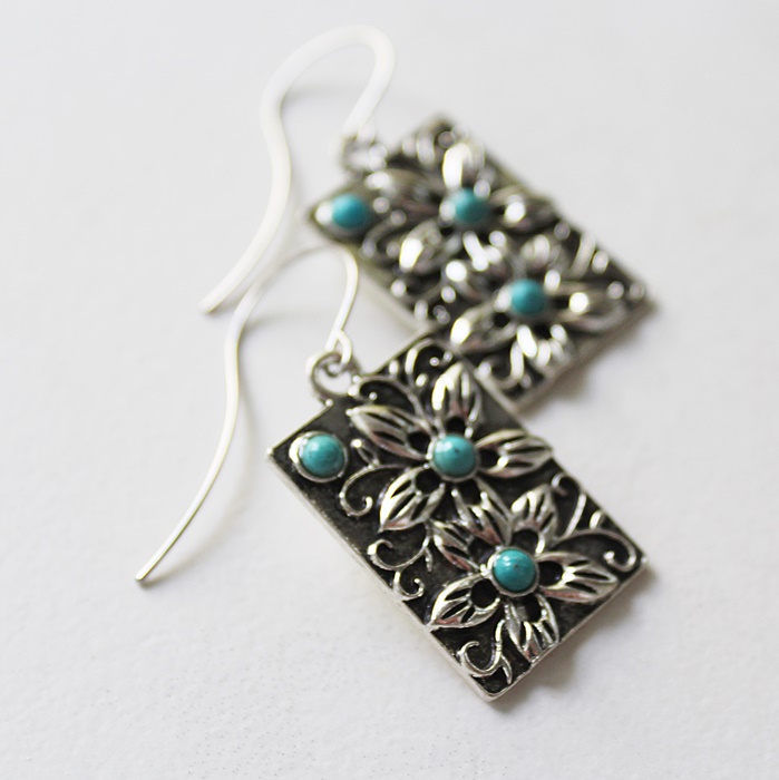 Aqua Stone Slab Floral Earrings - The Sophie Earrings