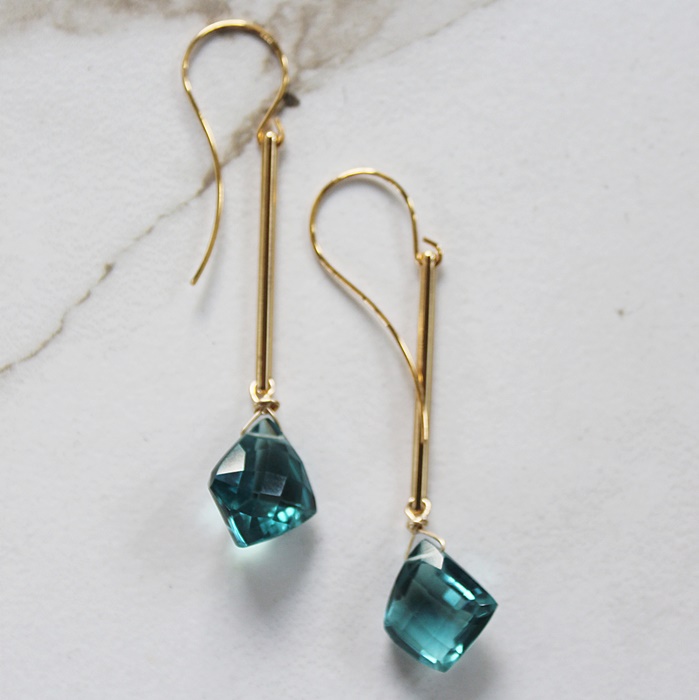 London Topaz on Gold Bar Earrings - The Isabel Earrings