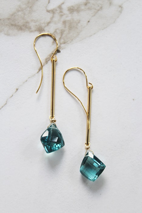 London Topaz on Gold Bar Earrings - The Isabel Earrings