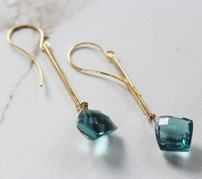 London Topaz on Gold Bar Earrings - The Isabel Earrings