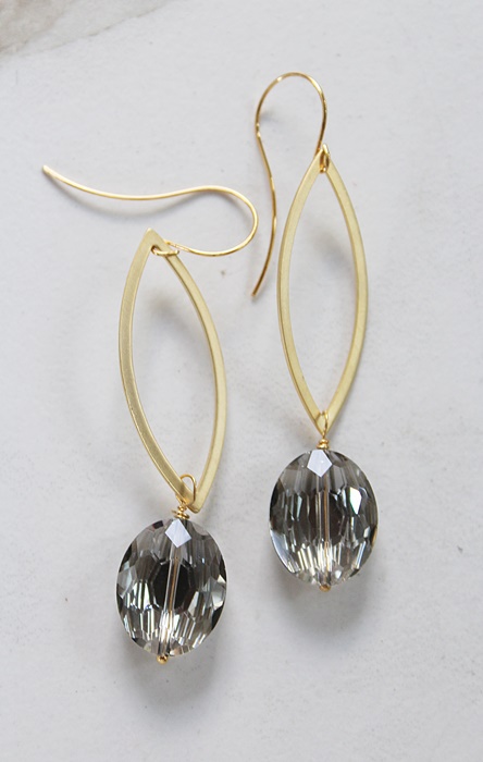 Faceted Glass Gray/Clear on Gold Hoops - The Julia Earrings