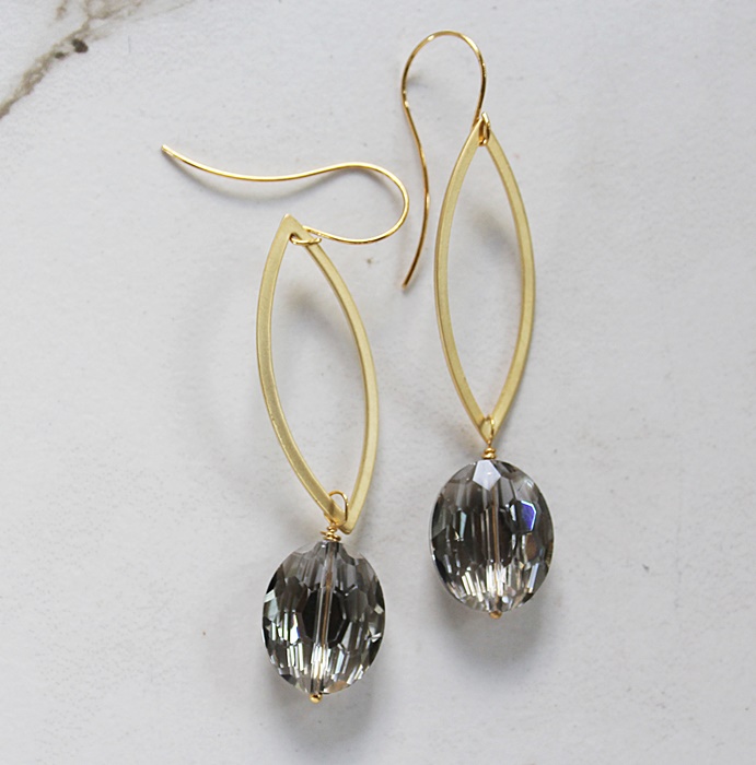 Faceted Glass Gray/Clear on Gold Hoops - The Julia Earrings