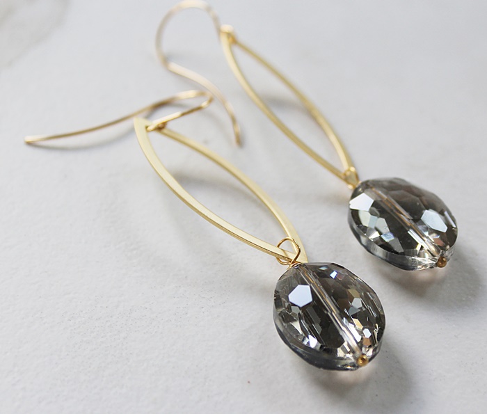 Faceted Glass Gray/Clear on Gold Hoops - The Julia Earrings