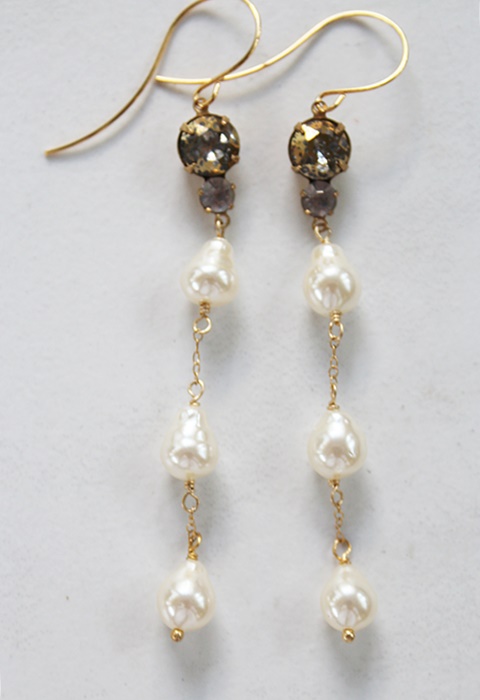 Vintage Glass Pearls and Cabachon Earrings - The Vienna Earrings