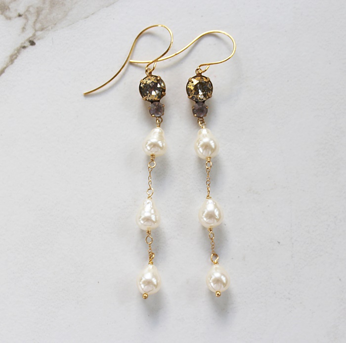 Vintage Glass Pearls and Cabachon Earrings - The Vienna Earrings