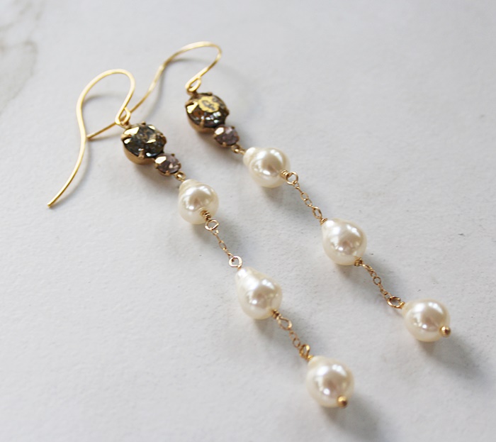 Vintage Glass Pearls and Cabachon Earrings - The Vienna Earrings