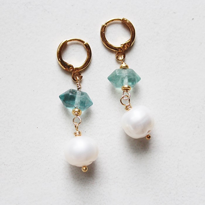 Green Fluorite and Fresh Water Pearl Earrings - The Natasha Earrings