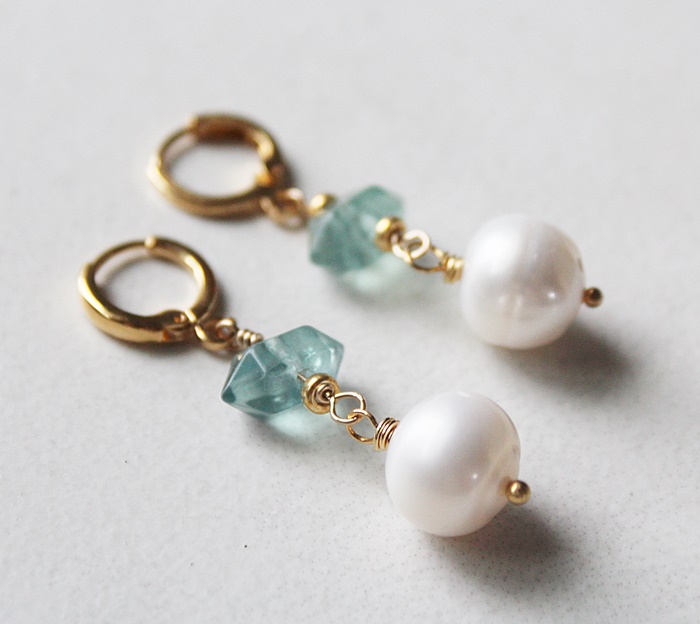 Green Fluorite and Fresh Water Pearl Earrings - The Natasha Earrings