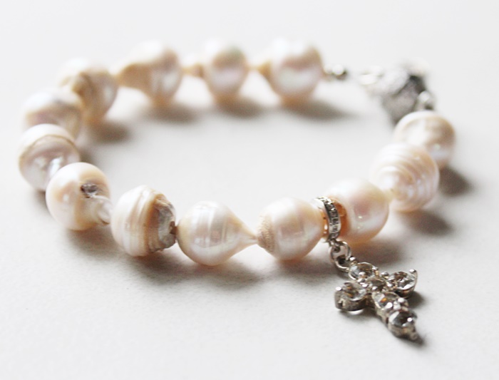 Fresh Water Pearl and Vintage Glass Cross Bracelet - The Grace Bracelet