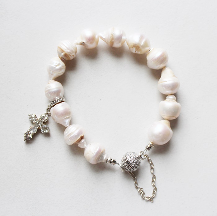 Fresh Water Pearl and Vintage Glass Cross Bracelet - The Grace Bracelet