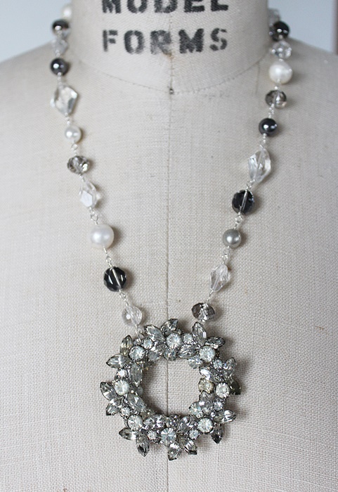 OOAK Pearl, Quartz, Czech Glass Rhinestone Pendant Necklace - The Celebration Necklace