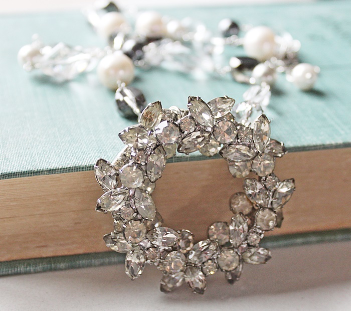 OOAK Pearl, Quartz, Czech Glass Rhinestone Pendant Necklace - The Celebration Necklace