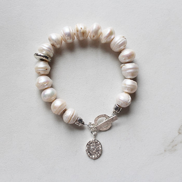 Edison Fresh Water Pearls with CZ charm - The Brynna Bracelet
