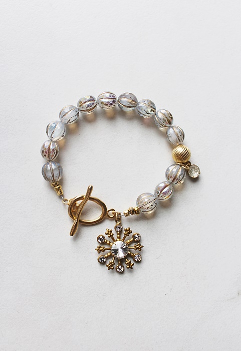 Czech Glass Bracelet with Snowflake Charm - The Frosty Bracelet