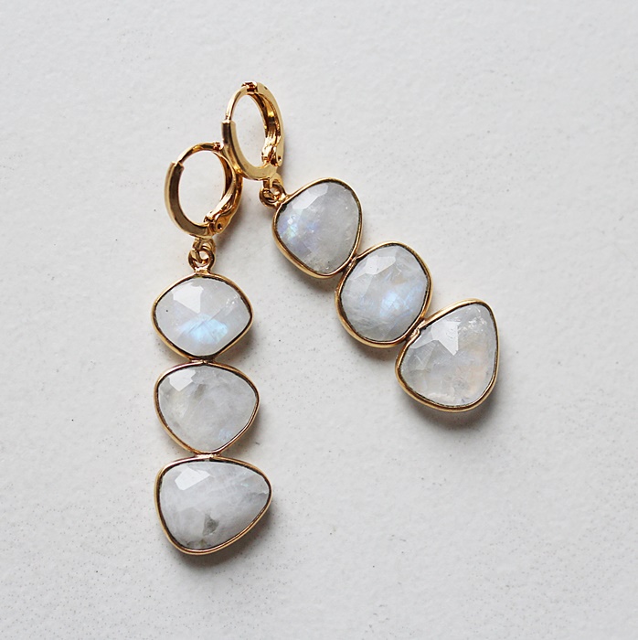 Moonstone Trio Gold Earrings - The Snowbound Earrings