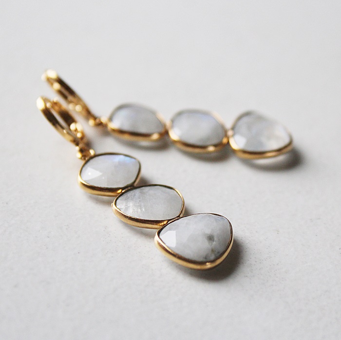Moonstone Trio Gold Earrings - The Snowbound Earrings