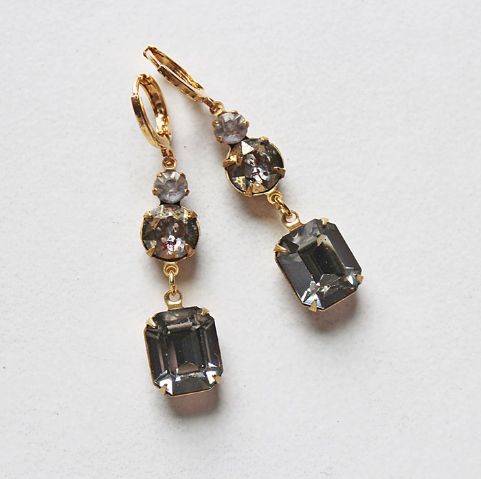Gray Vintage Glass Cabachon Earrings - The Drake Earrings
