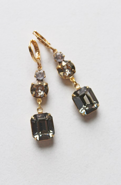 Gray Vintage Glass Cabachon Earrings - The Drake Earrings