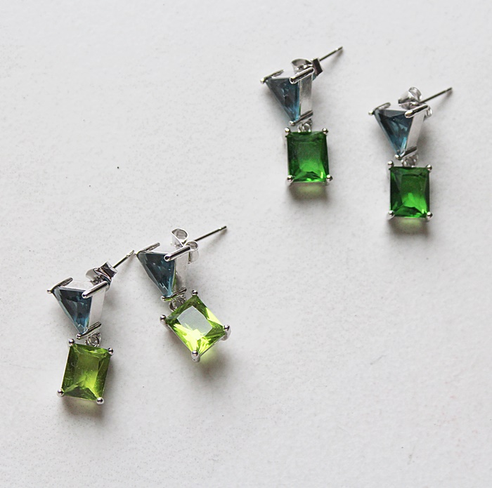 Blue Topaz and Peridot or Emerald Post Earrings - The Gala Earrings