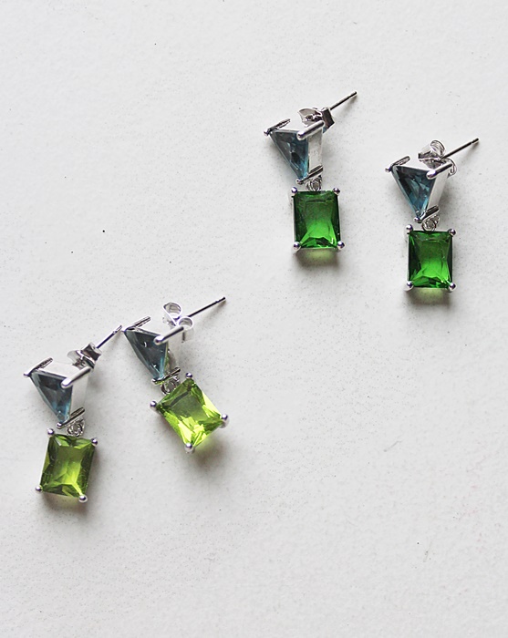 Blue Topaz and Peridot or Emerald Post Earrings - The Gala Earrings