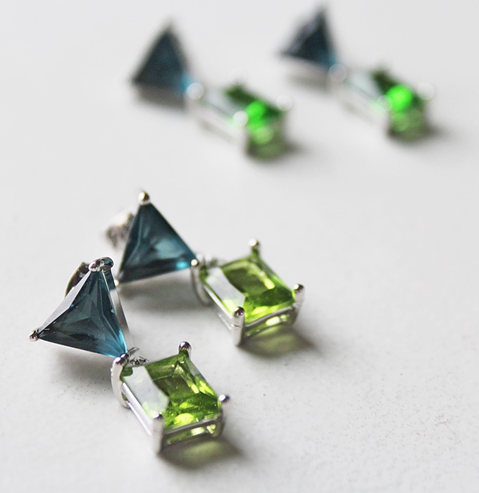 Blue Topaz and Peridot or Emerald Post Earrings - The Gala Earrings