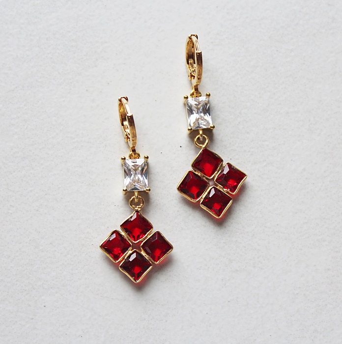 Garnet Square and CZ Post Style or Leverback  Earrings - The Ruby Earrings