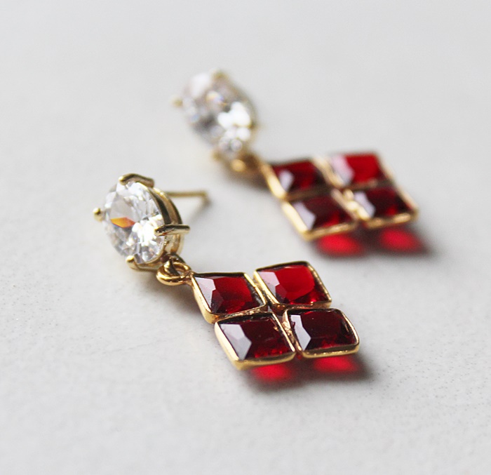 Garnet Square and CZ Post Style or Leverback  Earrings - The Ruby Earrings