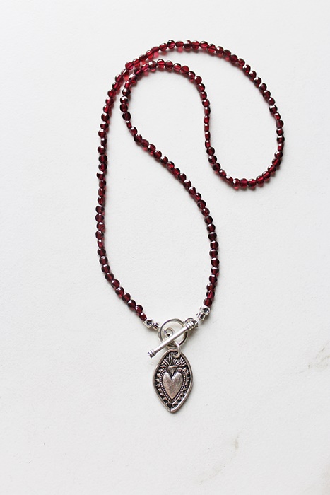 Sacred Heart Charm on Garnet Beaded Necklace - The Mercy Necklace
