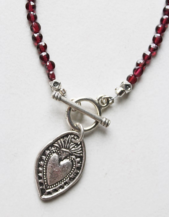 Sacred Heart Charm on Garnet Beaded Necklace - The Mercy Necklace