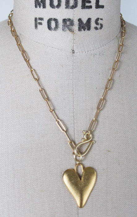Matte Gold Heart on Paperclip Chain - The Coeur Necklace