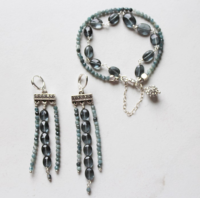 Faceted Blue Quartz and Grandidierite Beaded Bracelet - The Kitson Bracelet