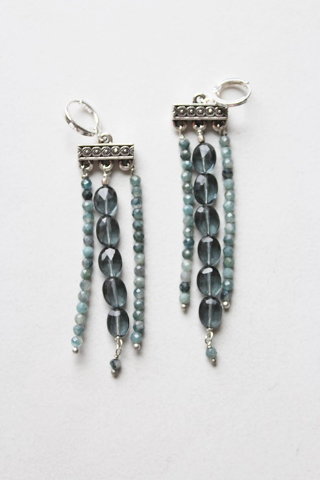 Faceted Blue Quartz and Grandidierite Beaded Chandelier Earrings  - The Kitson Earrings
