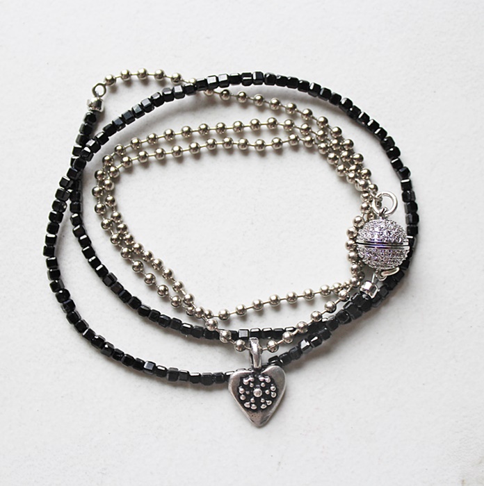 Black Tourmaline and Ball Chain Wrap Bracelet/Necklace - The Chelsey Bracelet