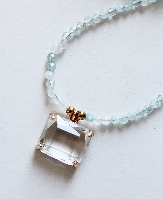 Aquamarine and Clear Quartz Pendant Necklace - The Brielle Necklace
