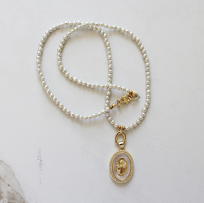 Vintage Japanese Glass Pearls with CZ Cross Necklace - The Blessed Necklace