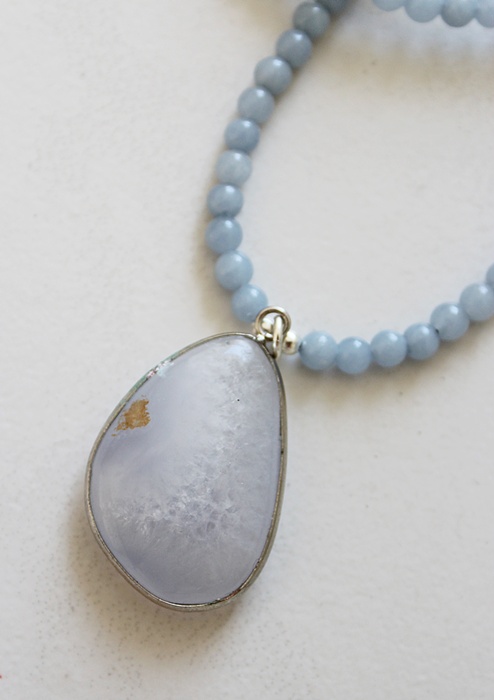 OOAK Blue Opal Pendant & Lace Agate Beaded Necklace - The Skye Necklace