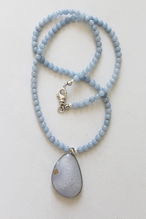 OOAK Blue Opal Pendant & Lace Agate Beaded Necklace - The Skye Necklace