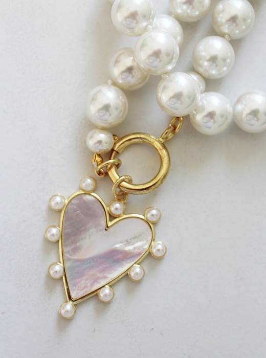 Vintage Glass Pearl Necklace & MOP Heart Pendant - The Lauren Necklace