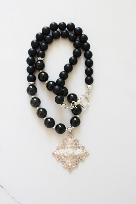 OOAK Black Onyx & Silver Cross Necklace - The Story Necklace