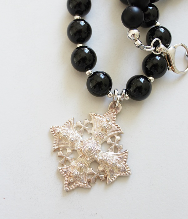 OOAK Black Onyx & Silver Cross Necklace - The Story Necklace